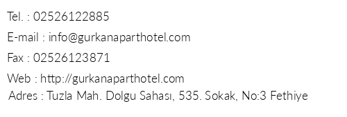 Fethiye Grkan Apart Hotel telefon numaralar, faks, e-mail, posta adresi ve iletiim bilgileri